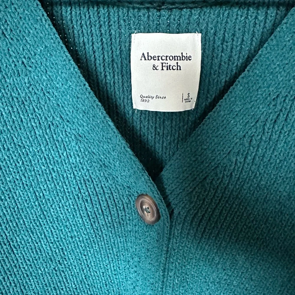 Abercrombie & Fitch Women's Teal Chenille Knit Cardigan Sweater size small - Picture 2 of 7